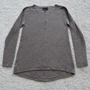 Saffron 100% Cashmere Tunic Sweater Womens M Brown High Low Hem Knit Long Sleeve